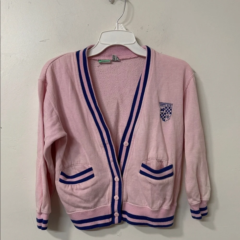 Pink Cardigan with Blue Accents 1990’s vintage